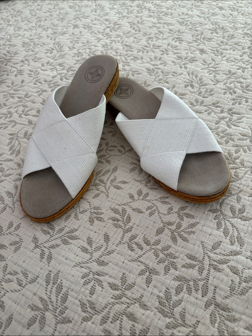 White Crisscross Slide Mules with Cork-Effect Sole